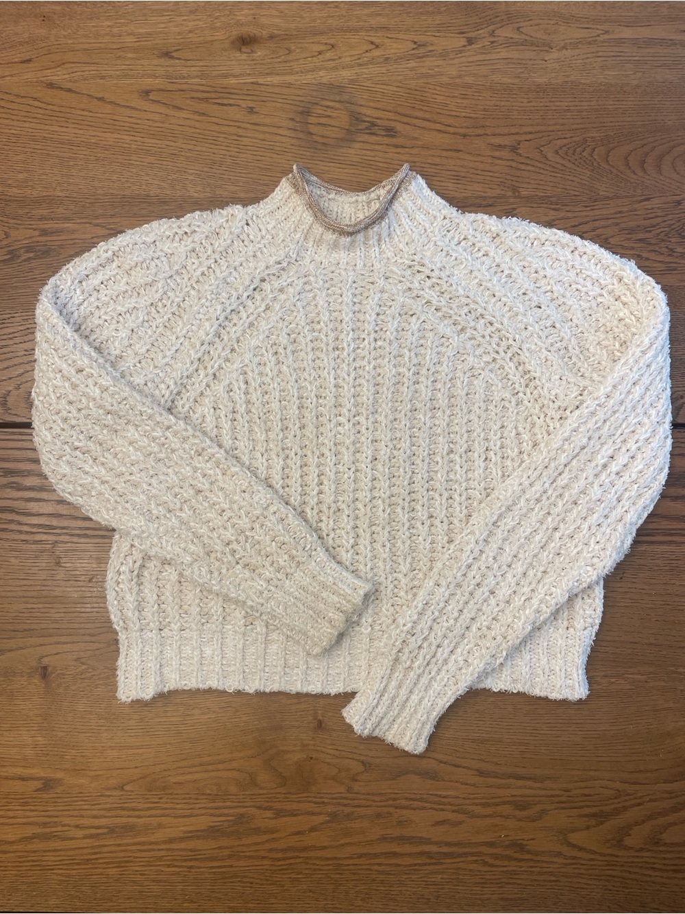 Aritzia - Wilfred Confetti Knit Ivory Textured Cable Knit Mock Neck Sweater - S
